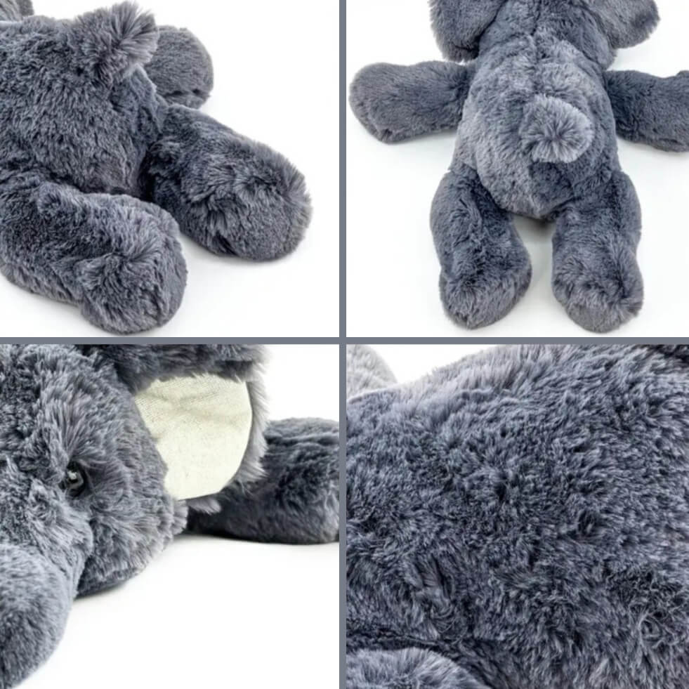 Detailansicht eines sensorischen Elefanten-Kuscheltieres. Ideal für therapeutische Zwecke zur Förderung von Entspannung und Konzentration.