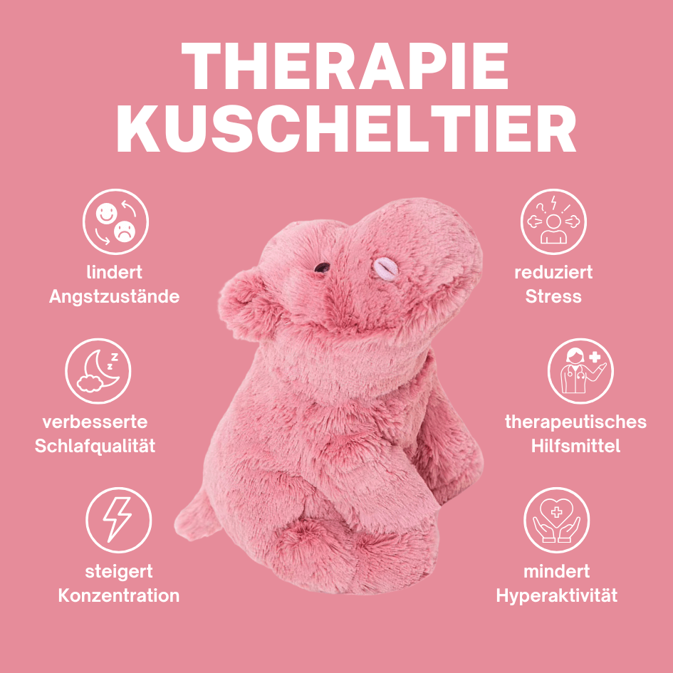 Therapie Hippo Kuscheltier mit Gewicht, das hilft, Angstzustände zu lindern, Stress abzubauen und die Konzentration zu steigern. Ideal für Erwachsene und Kinder.